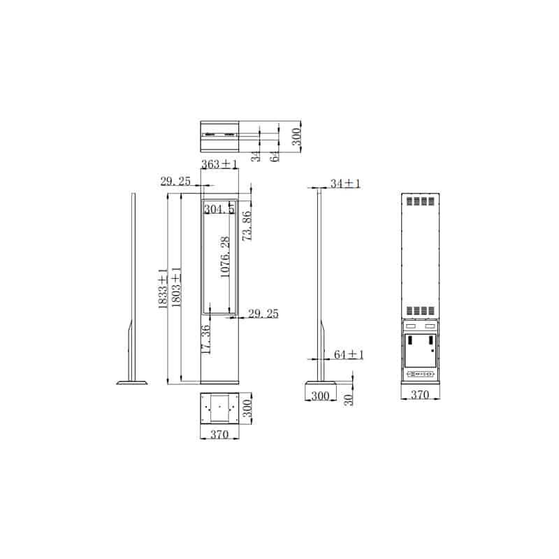 Dimension drawing of 43.9 Inch Vertical Digital Signage Display for Transit Wayfinding, HS439ZJ01-C070, Vertical Digital