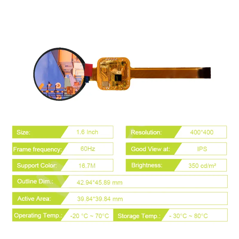 1 Additional product image of 1.6 Inch Circle LCD Module for Medical Instrument HMI, huisoar, HS40015C41-A, Circle LCD Module