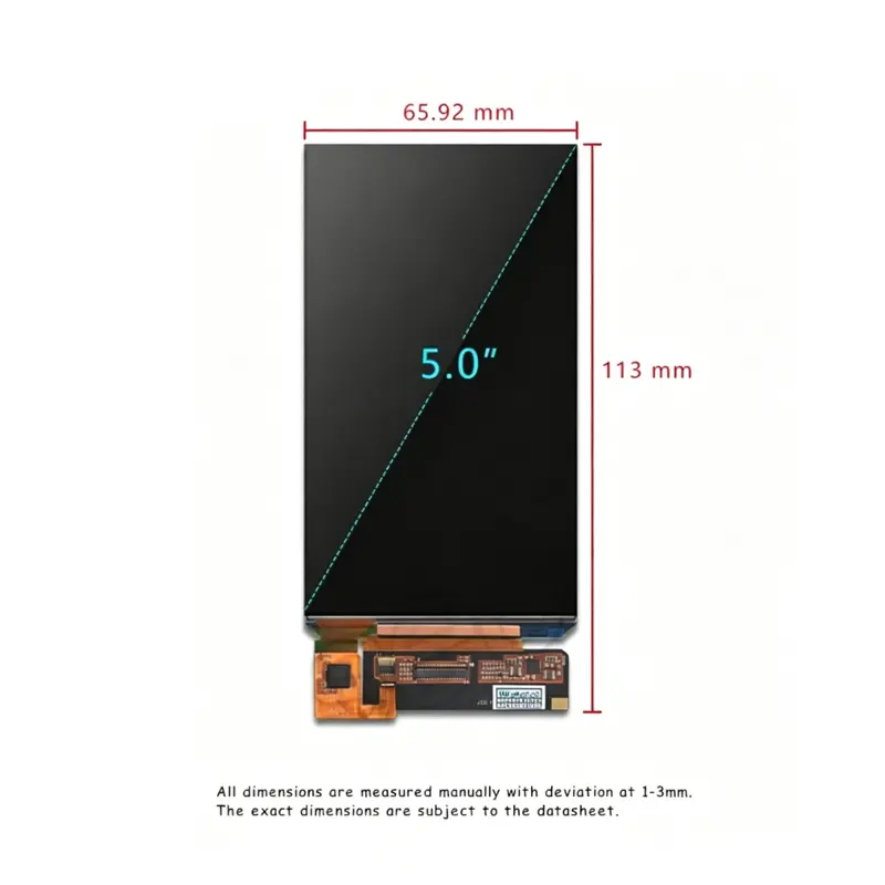 Dimension drawing of 5 Inch MIPI Driver Board AMOLED Display for Handheld Devices, 5寸720*1280OLED, 5 Inch MIPI Driver Board