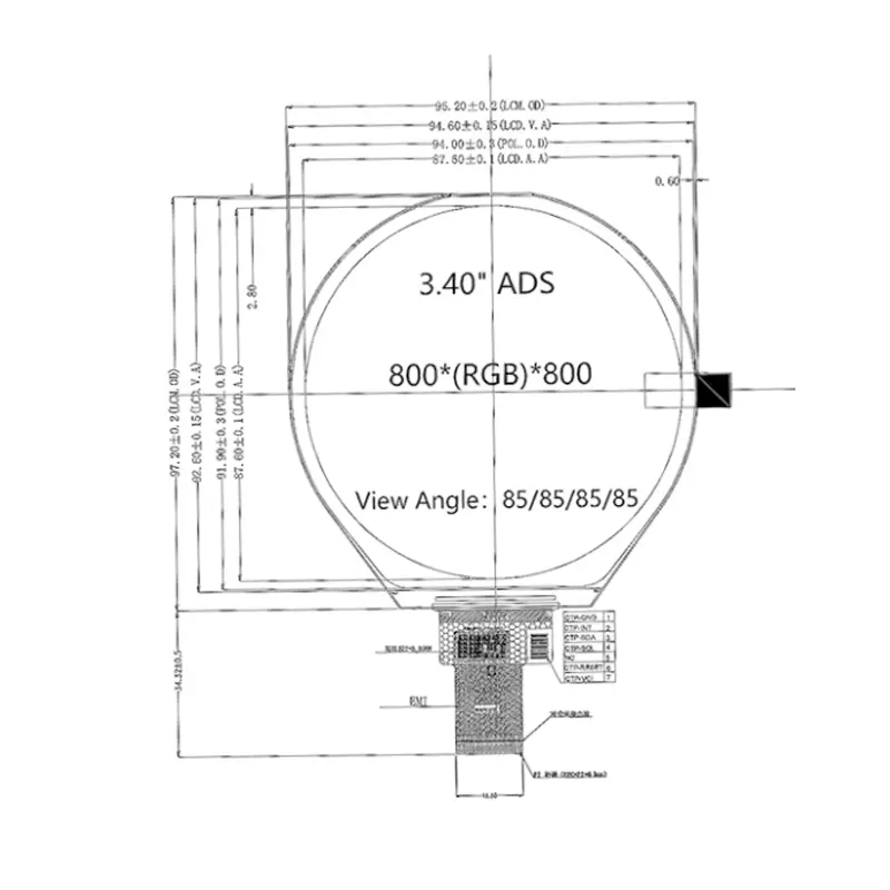 3.4 Inch High Brightness Circular TFT Module for Compact Instruments