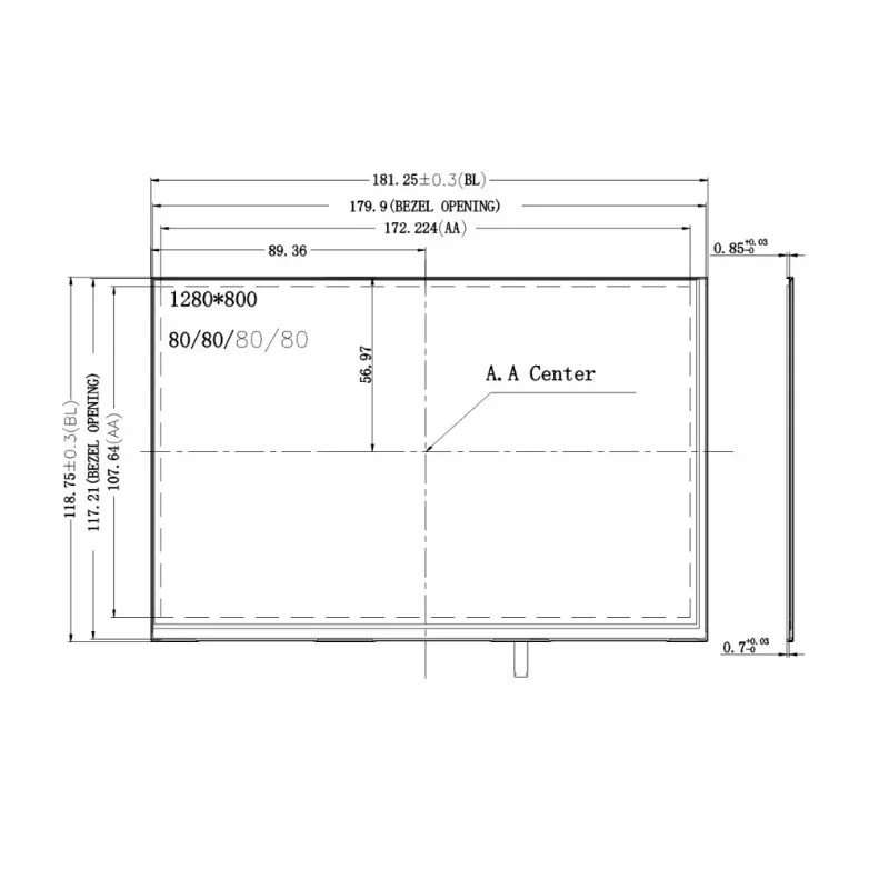Touch panel detail of 8 Inch 1280×800 Capacitive LVDS Display Module for HMI, HS080WX22A-V1+ctp, 1280x800 Capacitive LVDS