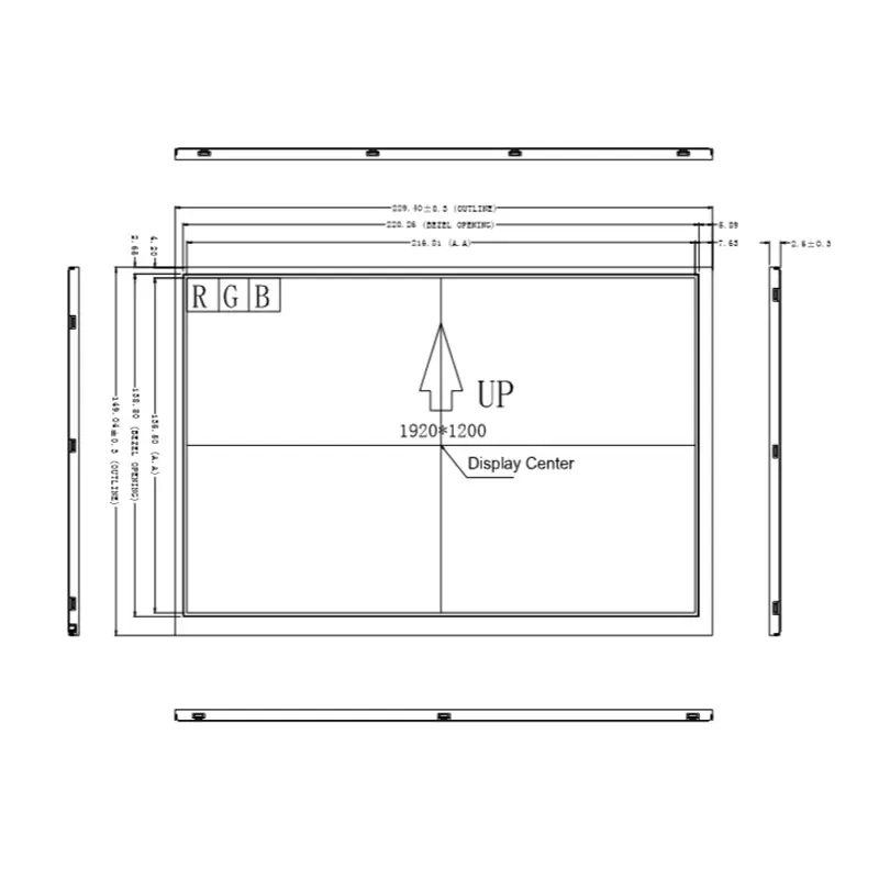 Dimension drawing of 10.1 Inch LVDS Capacitive Touch Screen Module for Industrial HMI, HS101-02, LVDS Capacitive Touch