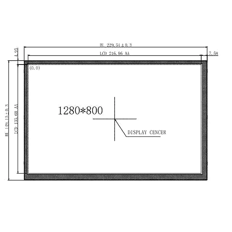 Dimension drawing of 10.1 Inch WXGA TFT Touch Panel LCD Screen for Industrial HMI, HS101IA-01D, 10.1 Inch WXGA TFT Touch