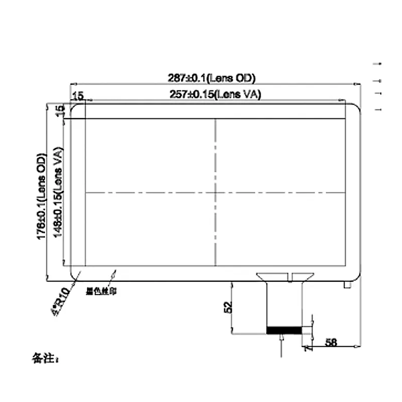 Dimension drawing of 11.6 Inch eDP Capacitive LCD Module for Embedded HMI, HS116WFO5A-V1, 11.6 Inch eDP Capacitive LCD