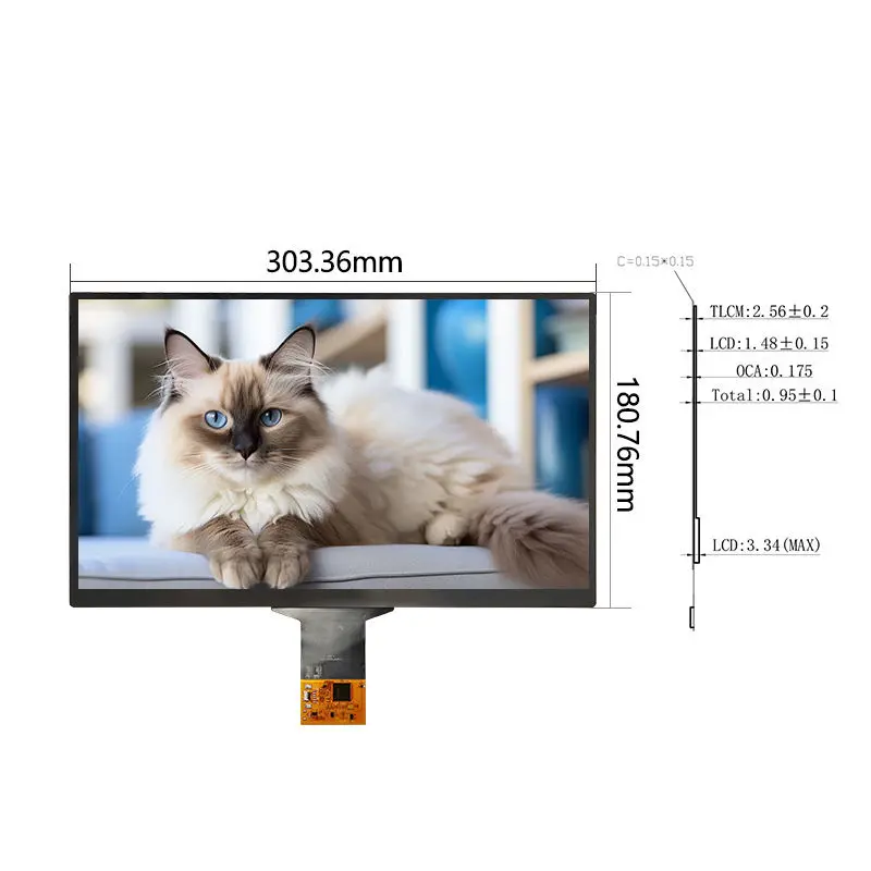 Dimension drawing of 13.3 Inch Wide Gamut Touch Display Module for Retail Terminals, HS13D30665, Wide Gamut Touch Display