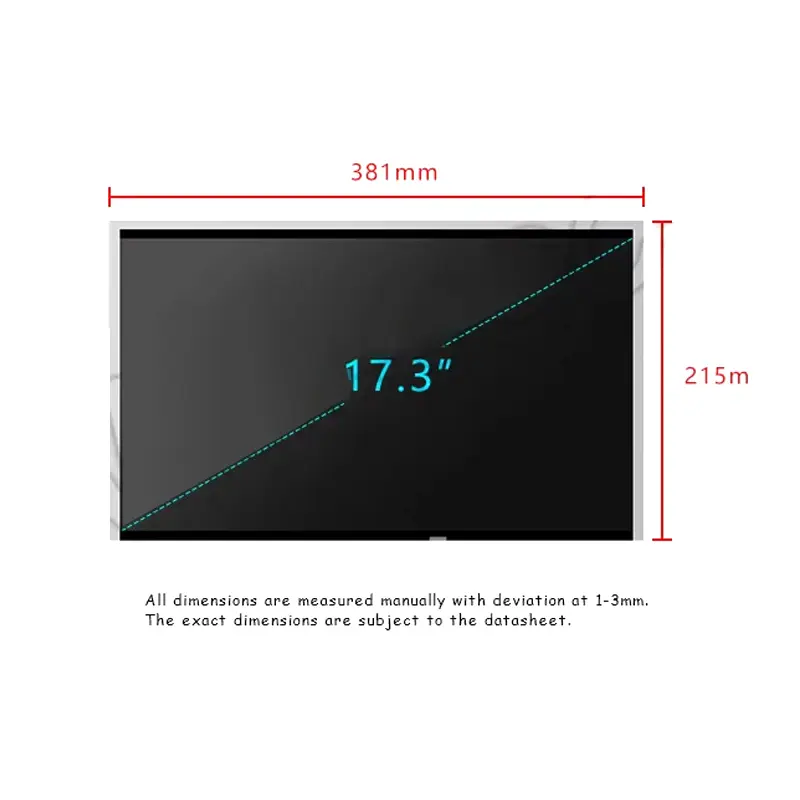 Dimension drawing of 17.3 Inch FHD LVDS Laptop Industrial LCD Panel for Industrial PCs, HS173LVDS1920BT0V0, FHD LVDS Laptop