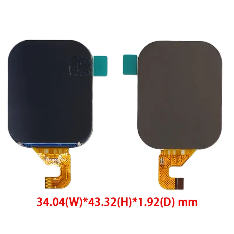 Dimension drawing of Smartwatch LCD Panel 2 Inch SPI 550 Nits IPS module for SPI Wearable Devices, HS201B15S, Smartwatch LCD