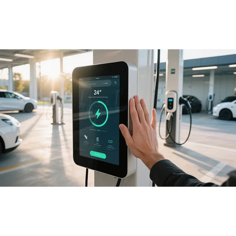 Application scenario image for 24 Inch EV Charging Station Display for Commercial Fast Charging Kiosks, 24 Inch EV Charging