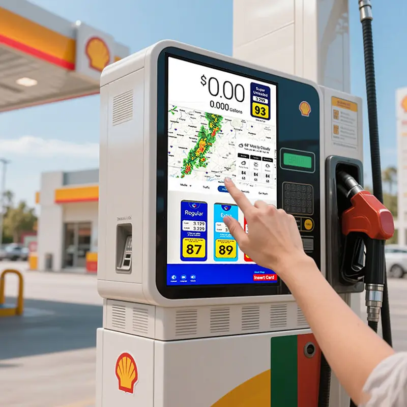 Application scenario image for 27 Inch Industrial Sunlight Viewable Touch Monitor for Fuel Dispensers, Industrial Sunlight