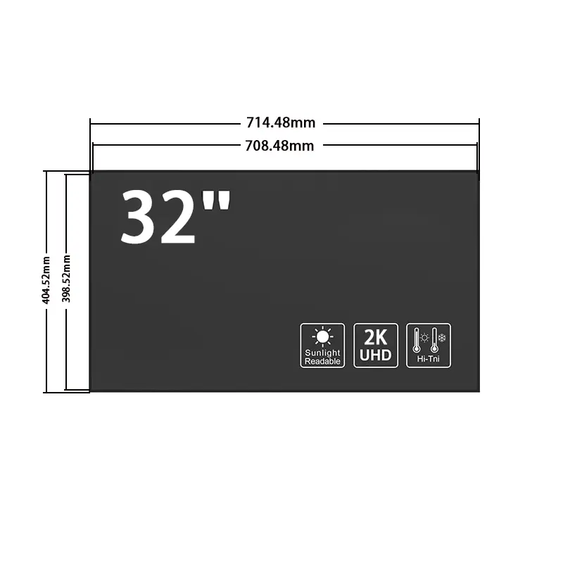Dimension drawing of 32 Inch 4K LCD Screen Sunlight Readable for Ultra Bright Signage, HS320ENT-ND50, 4K LCD Screen Sunlight