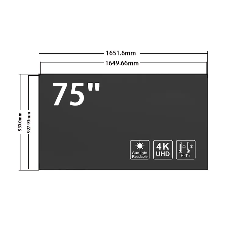 Additional product image of 75 Inch 5000 Nits UHD Outdoor LCD Panel for Window Signage, huisoar, HS750ENT-ND50, 5000 Nits