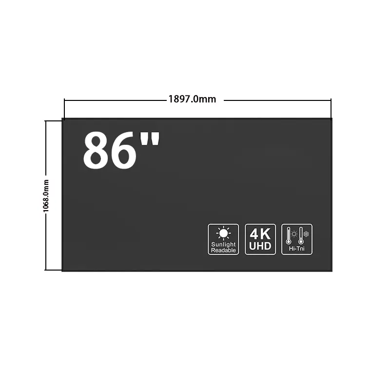 Dimension drawing of 86 Inch Large Format 4K TFT Panel for Outdoor Signage, HS860ENT-ND50, Large Format 4K TFT Panel, 86
