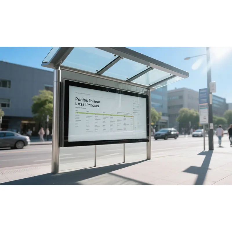 Application scenario image for 32–65 Inch Bus Stop Digital Signage for Transit Information, Bus Stop Digital Signage, PCAP