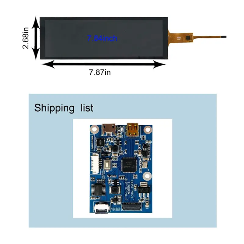 Dimension drawing of 7.84 Inch MIPI Bar Touch Display Development Kit for Smart Terminals, HSB21-V06, MIPI Bar Touch Display