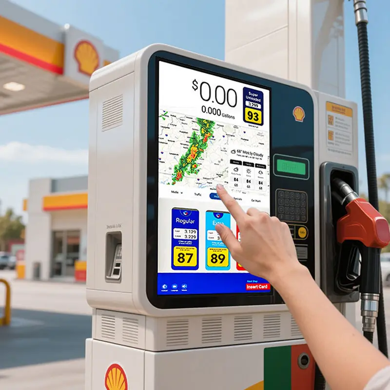 Application scenario image for 32 Inch High Brightness Gas Pump Touch Monitor for Fuel Dispensers, High Brightness Gas Pump