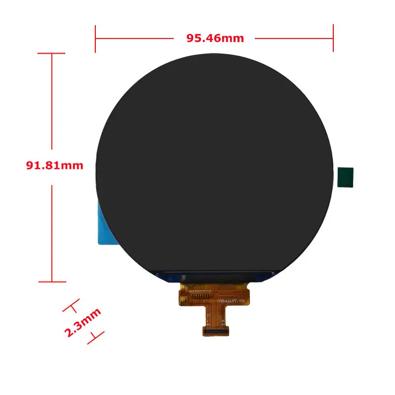 Dimension drawing of 3.6 Inch Round TFT Module for E-Bike Dashboards, HS036PIGH001-01A, Round TFT Module for E-Bike