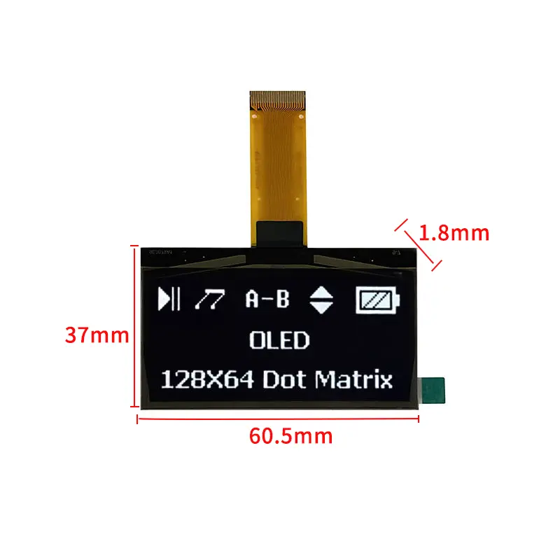 Dimension drawing of 2.42 Inch Monochrome PMOLED Graphic Display for Instruments, HS6013A, Monochrome PMOLED Graphic