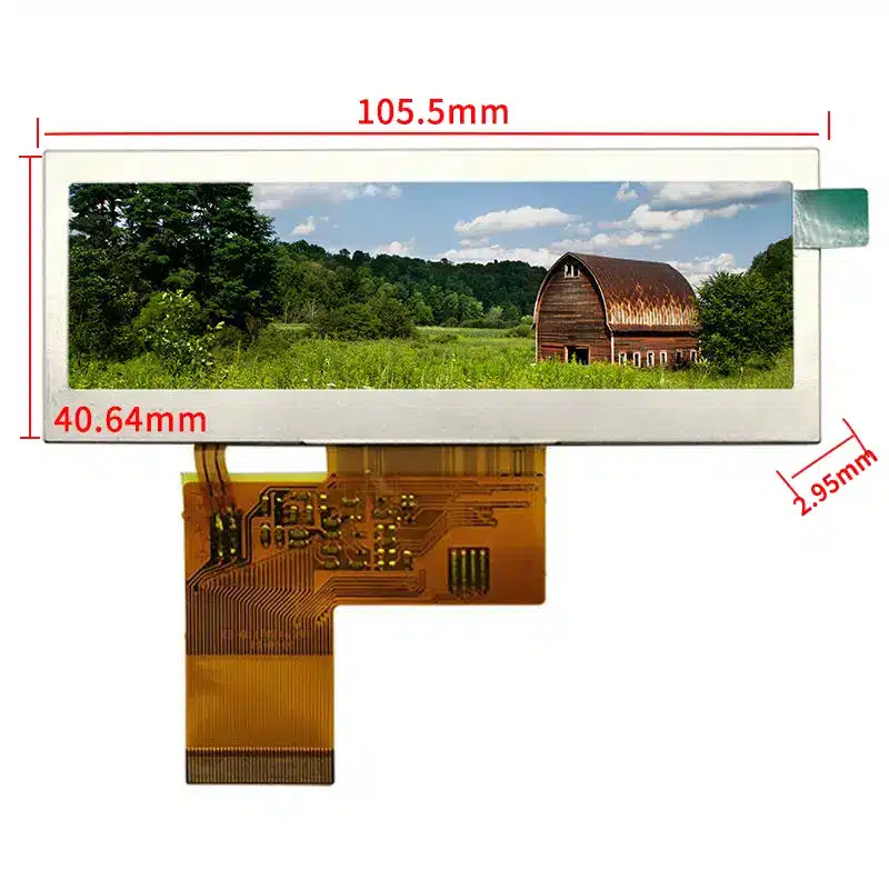 Dimension drawing of 3.9 Inch Narrow Format TFT LCD for Embedded Status Panels, HS039BO06A-V1, Narrow Format TFT LCD, 3.9