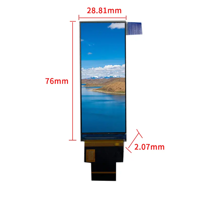 Dimension drawing of 2.86 Inch Portrait TFT Display Panel for Audio Equipment, HS0286AA02A-V1, Portrait TFT Display Panel