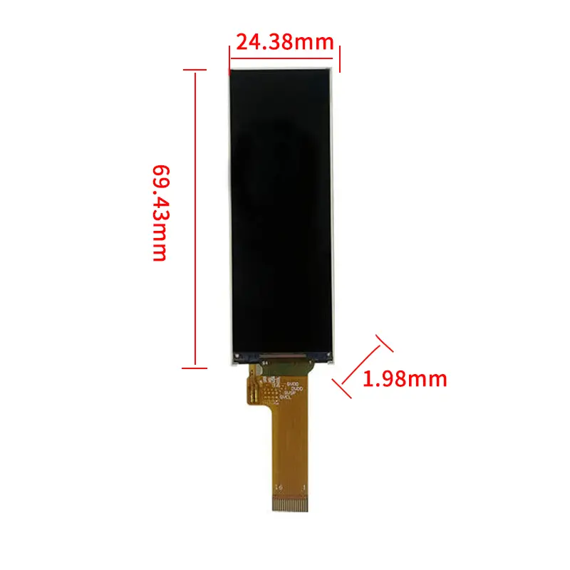 Dimension drawing of 2.66 Inch Narrow SPI Status TFT LCD Module Bar Type Screen for Embedded Controls, HS0266AA01A-V1