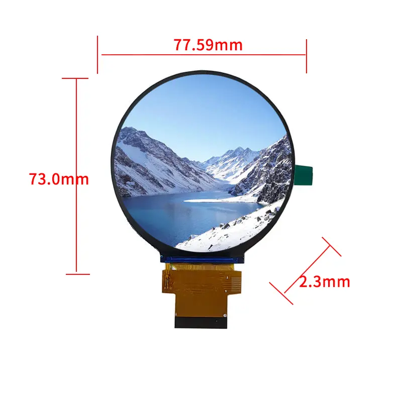 Dimension drawing of 2.8 Inch Smartwatch Face RGB TFT Module for Wearables, HS028SV82A-V1, Smartwatch Face RGB TFT Module