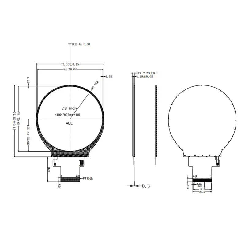 Additional product image of 2.8 Inch Round TFT Screen for Smart Watch Prototypes, huisoar, HS028SV67A-V1, Round TFT Screen
