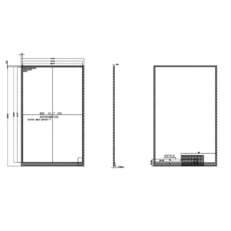 Dimension drawing of Custom 10.1 Inch MIPI Industrial Touch Screen Display Module for HMI, HS101BH061-01A, MIPI Industrial
