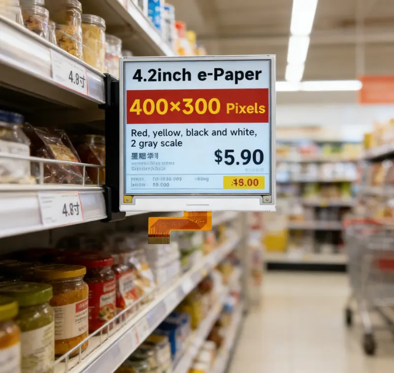 Application scenario image for 4.2 Inch Four Color ESL Display Module for Supermarkets, 4.2 Inch Four Color ESL Display, Not