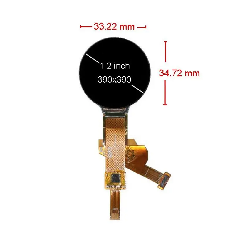 Dimension drawing of 1.2 Inch Round Wearable AMOLED Display for Smartwatches, HS120AMOLED-01, Round Wearable AMOLED Display